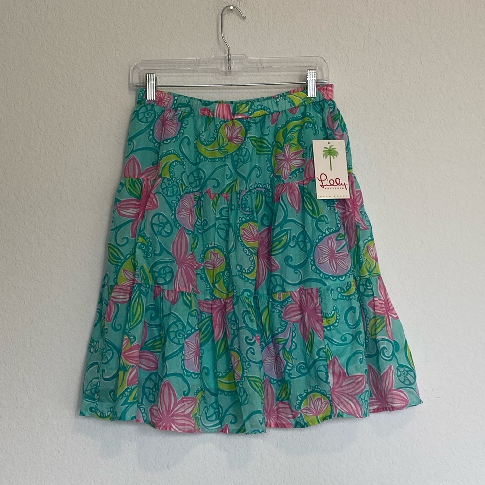 Lilly Pulitzer White Tag Shopper 3 Tier Skirt in Bliss Blue Lazy Paisley